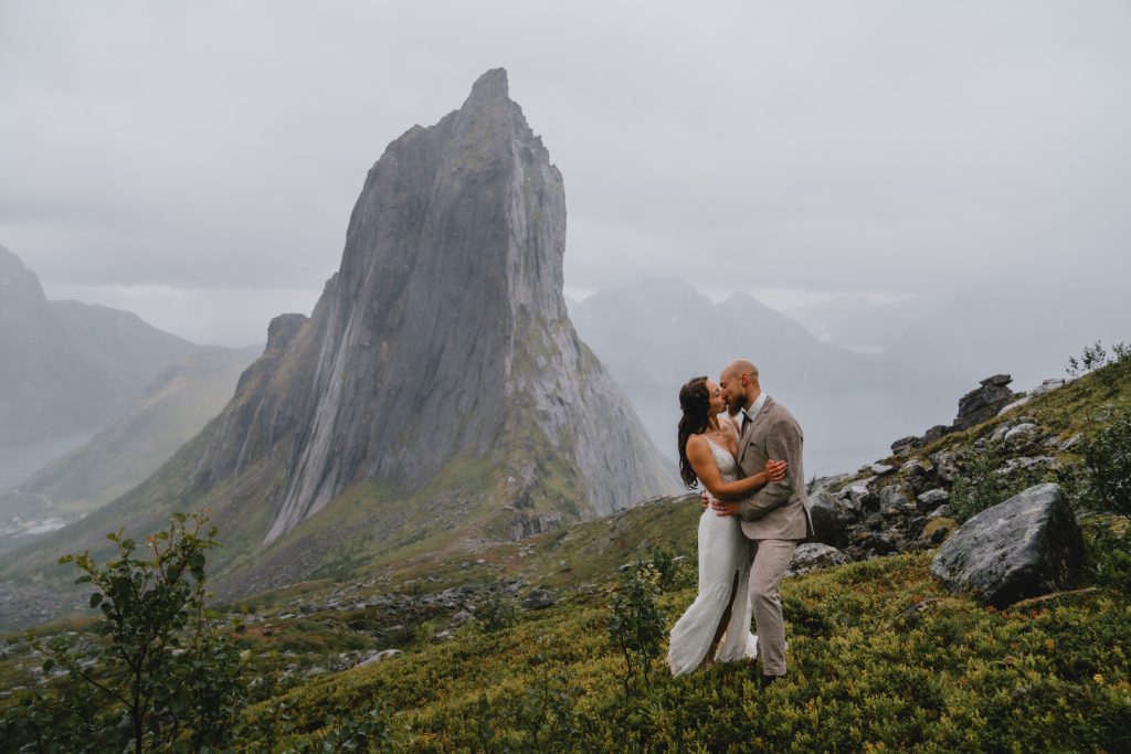 Moody Norway elopement on Senja Island. Intimate moment on Hesten. By Christin Eide Photography.